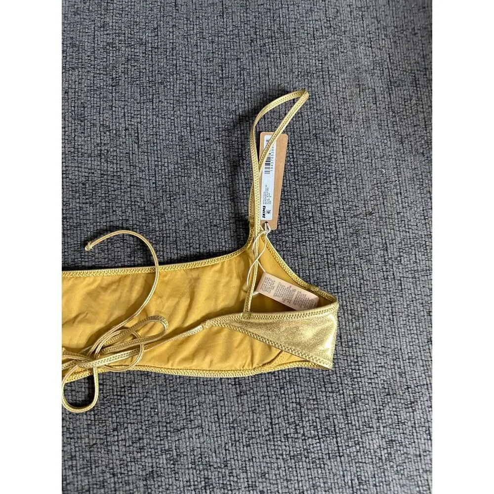 SKIMS Metallic Swim Micro Scoop Bikini Top Gold size M NWT